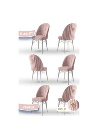 Resim Canisa Ritim Serisi, 1.sınıf Babyface Ithal Kumaş, 6 Adet Pembe Sandalye, Beyaz Gürgen Ayak, Gold Halkalı Pembe 