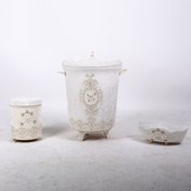 Resim Bonny Home Lisa Krem 3'lü Kadife Çeyizlik Dantelli Banyo Kirli Çamaşır Sepeti Seti | Banyo Seti 