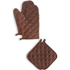 Resim Yanmaz Ve Isıya Dayanıklı Fırın Eldiveni Ve Tutacak 2 Eldiven, 2 Tutacak Kahverengi 