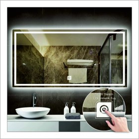 Resim Dnr-Mirror70x90 Cm Beyaz Ledli Tasarım Kumlamalı Dokunmatik Tuşlu Banyo Aynası Makyaj Aynası Işıklı Ayna 
