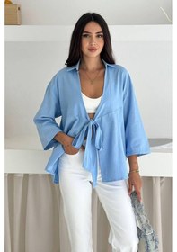 Resim Kadın Bağlamalı Yazlık Gömlek Blue Breeze Mavi 
