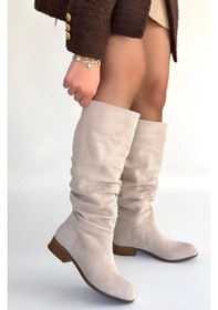 Resim Winda Bej Süet Körüklü Topuklu Çizme Çok Renkli 