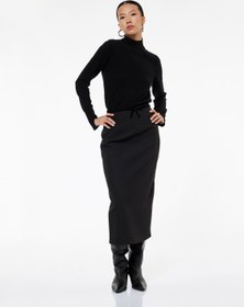 Resim Slim Fit Yırtmaçlı Fiyonk Detaylı Midi Kalem Etek 
