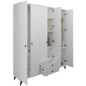 Resim Simple Gardırop 6 Raflı 2 Çekmeceli 2 Askılı 180x44x208 Beyaz Beyaz 