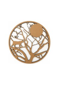 Resim Boyanabilir Kedi Ve Ağaç Temalı Ay Gece Manzarası 5mm Mdf Lazer Kesim Dekoratif Duvar Panosu, 25cm 