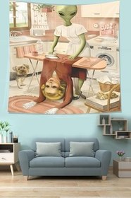 Resim Pelangi Marilyn Monroe Temalı Ütü Yapan Uzaylı Leke Tutmaz Kumaş Duvar Örtüsü Duvar Halısı Tapestry PNTR539, 100 x 100 