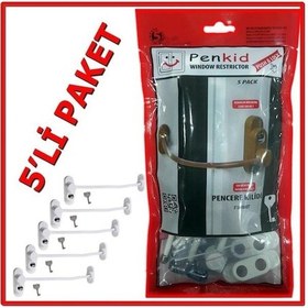 Resim 5 Adet Penkid Kablolu Pvc Pencere Emniyet Kilidi Beyaz 