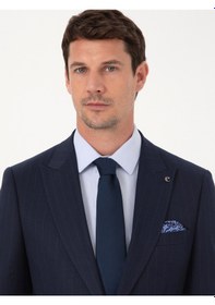 Resim Cacharel Lacivert Slim Fit Çizgili Kırlangıç Yaka Takım Elbise 