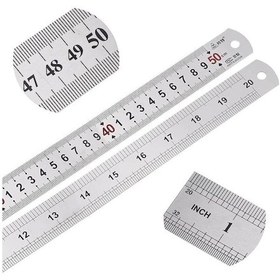 Resim 50cm 20 İnch - Çift Taraflı Paslanmaz Çelik Metal Cetvel - Kalınlık 1mm 