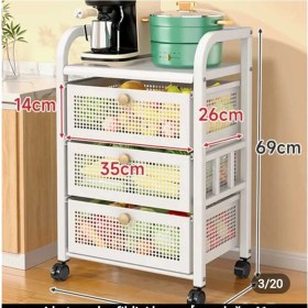 Resim Trendesk 3 Katlı Metal Beyaz Çekmeceli Patates Soğan Sebze Meyve Sepeti Sebzelik 1005-CN 