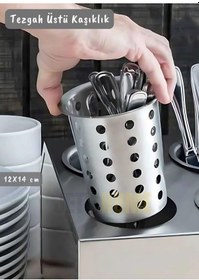 Resim Tezgah Üstü Delikli Kaşıklık Çatallık Ve Bıçaklık Ergonomik Paslanmaz Çelik 12x14 Cm Metalik Gri 
