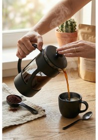 Resim 350 Ml Borosilikat Cam French Press & Siyah Modern Kahve Ve Bitki Çayı Demleme Gereci Siyah 