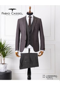 Resim Fabio Cassel Slim Fit Mono Yaka Çift Yırtmaçlı Astarlı Takım Elbise Yelekli Kahverengi 