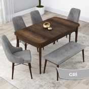 Resim Canisa Concept Kar Serisi, 80X132 Açılabilir Mdf Mutfak Masa Takımı, Barok Ahşap Desen Masa 4 Sandalye 1 Bench 