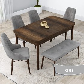 Resim Canisa Concept Kar Serisi, 80X132 Açılabilir Mdf Mutfak Masa Takımı, Barok Ahşap Desen Masa 4 Sandalye 1 Bench 