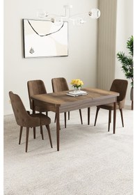 Resim Mabel Barok Desen 80x132 Açılabilir Yemek Odası Takımı 4 Adet Sandalye Kahverengi 