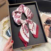 Resim 1 Adet 70cm Kare Eşarp - Klasik Retro Paisley Desenli Bordo & Beyaz, Vintage Temalı Partiler, Kültürel Etkinlikler ve Sanatsal Kıyafetler için Şık Esnek Olmayan Kumaş, Saç İçin Eşarp, Zarif Aksesuar 