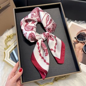 Resim 1 Adet 70cm Kare Eşarp - Klasik Retro Paisley Desenli Bordo & Beyaz, Vintage Temalı Partiler, Kültürel Etkinlikler ve Sanatsal Kıyafetler için Şık Esnek Olmayan Kumaş, Saç İçin Eşarp, Zarif Aksesuar 