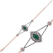 Resim Bracelet authentique en argent rose et pierre verte mate 