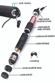 Resim STELLA MODA Şarjlı Anahtar Emniyetli Yeşil Lazer Pointer Yüksek Güçlü Lazer Işaretçisi 