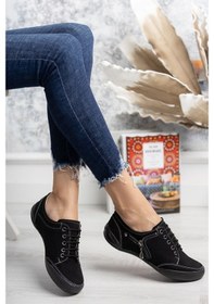 Resim Gimer - Kadın Ortopedik Ped Bağcıklı Siyah Ayakkabı - Erş1901G Siyah 