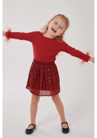 Resim My Kids Wear Kız Çocuk Bayramlık Payet Etekli Takım 12536 Bej - Ekru 