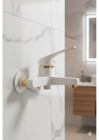 Resim 56623 Banyo Bataryası Duş Musluğu Musluk Armatür Siyah Beyaz Krom Gold Beyaz - Gold 