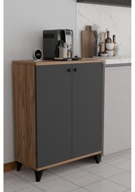 Resim Kapaklı Mutfak Dolabı, Ayarlanabilir Raflı Kahve Köşesi Dolabı, Çok Amaçlı Mutfak Dolabı Ayaklı 3 Raflı Atlantik Çam - Antrasit 