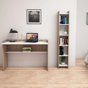 Resim Bimossa T6020 Gülbahar Kitaplık ve Çalışma Masası Ceviz/Beyaz 