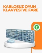 Resim Kablosuz Retro Klavye Ve Mouse Seti 104 Tuşlu Sevimli Tasarım 