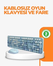 Resim Kablosuz Retro Klavye Ve Mouse Seti 104 Tuşlu Sevimli Tasarım 