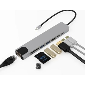 Resim Alfais 4681 Type C To Hdmi Usb 3.0 Sd Microsd 8in1 Kart Rj45 Ethernet Çevirici Dönüştürücü Adaptör 