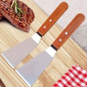 Resim Eğimli Kenarlı ve Sert Ahşap Saplı Ağır Hizmet Tipi Paslanmaz Çelik Spatula - Dökme Demir Tavalar, Izgaralar için Büyük Metal Çevirici | İdeal Barbekü & Ev Mutfak Aracı 
