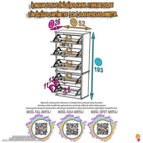 Resim Eliusta Porta 10 Bölmeli Ayakkabılık Beyaz 52 Cm Genişlikte 52x193x26 Cm Duvara Monte Ayakkabılık Beyaz 