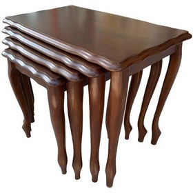 Resim Lükens Ayaklı Tamamı Ahşap Zigon Sehpa 4'Lü Ceviz Renkte 