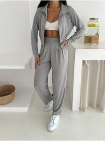 Resim winmoda KADIN EŞOFMAN TAKIMI - GÜNLÜK TAKIM - GENİŞ MANŞETLİ FERMUARLI ALT ÜST TAKIM-2576 
