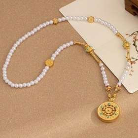 Resim Antik Stil Sekiz Hazine Pusula Kolye ile Vintage Elegant İnci Gibi Boncuk Kolye - Günlük Moda Takısıcılığı Daily Giyim ve Hediye Verme için, Mardi Gras Günü Kutlamalarında Ideal, Tüm Mevsimler için Çok Yönlü A88 
