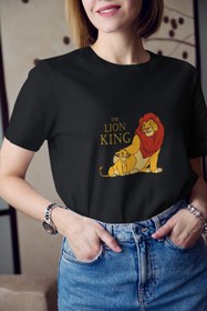Resim Kio Tasarım Kadın Aslan Kral Simba Ve Mufasa Baskılı Tişört %100 Pamuk 
