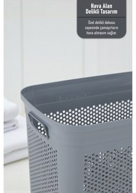 Resim İronika Slim Kapaklı Dekoratif Kirli Çamaşır Sepeti 45 Litre - Gri Gri 