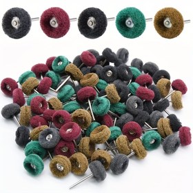 Resim 50/100 adet Taşlama ve Parlatma Tekerlek Seti Döner Araçlar için, Mini Temizleme Pedi Fırça Parlatma Kiti, Pas Giderme, Metal Yüzey Deburring, 3Mm Spindle Karışık ile 