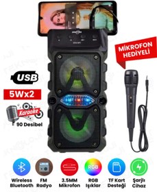 Resim 25 Cm Çift Ses Çıkışlı Işıklı Bt-usb-sd Kart- Mic Girişli Hoparlör Kts-1096 