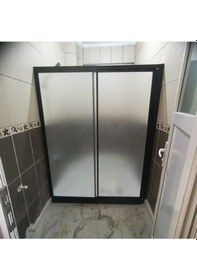 Resim Nokta Duşakabin Teknesiz Duşakabin Plastik Camlı Siyah Profilli 1 Sabit 1 Sürgülü Şeffaf 