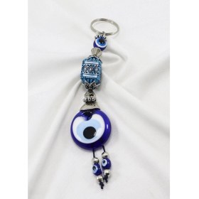 Resim Desenli Dikdörtgen Şekilli El Yapımı Cam Nazar Boncuklu Anahtarlık, Hediyelik Anahtarlık 