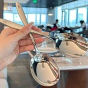 Resim 4 adet, Yüksek Kaliteli Paslanmaz Çelik Büyük Servis Kaşığı, Ev Mutfak Servis Kaşığı, Restoran Sınıfı, Metal Dokusu, Büfe ve Catering Hizmeti için Uygun 