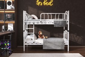 Resim Argimo Orkide Genç Çocuk Odası Metal Beyaz Ranza ve Karyola - 90x190 