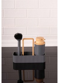 Resim Bambu Desenli Fırçalı Ve Sünger Hazneli Sıvı Sabunluk, Standlı Mutfak Banyo Deterjanlığı gri 
