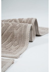 Resim Banyo Pamuk Paspas Seti, Kaymaz Taban, Şık Ve Dayanıklı 60x100 / 60x50 Ölçülerinde Kilim Bukle Set Bej 