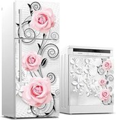 Resim NETWORK ART Buzdolabı Ve Bulaşık Makinası Beyaz Eşya Sticker Kaplama Pembe Güller 