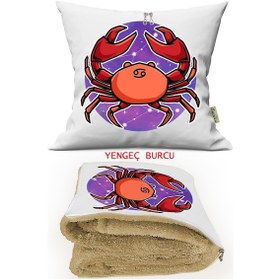 Resim Yengeç Burcu Baskılı Opsiyonel Battaniyeli Dekoratif Kırlent 36x 