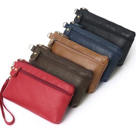 Resim Kadınlar İçin Hakiki Deri Sevimli Tote Çanta - Üç Katlı Mini Retro Bozuk Para Cüzdanı Anahtarlık Kolay Fermuarlı Küçük Cüzdan 